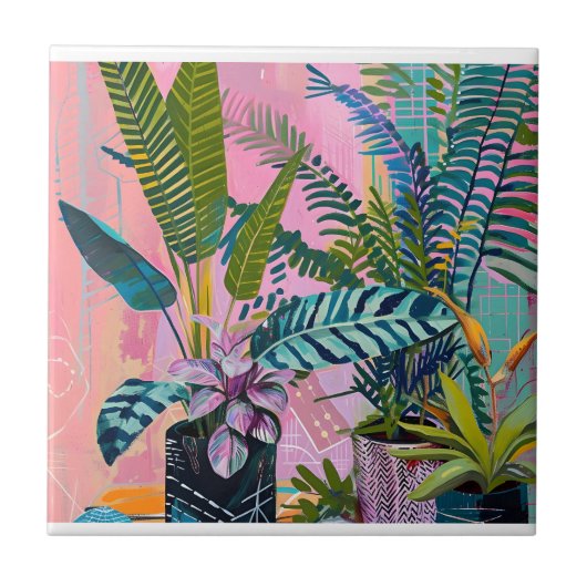 Tropical pink flamingos set against lush green tegeltje (Voorkant)