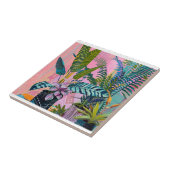 Tropical pink flamingos set against lush green tegeltje (Zijkant)