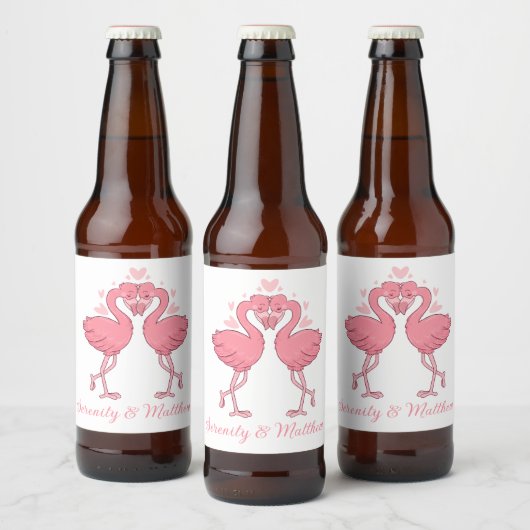 Tropical Pink Flamingos Summer Beach Wedding Bier Etiket (Flessen)