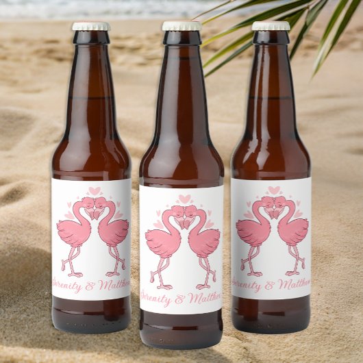 Tropical Pink Flamingos Summer Beach Wedding Bier Etiket