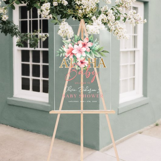 Tropical Pink Floral Aloha Baby shower Welkom Acryl Bord