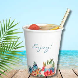 Tropical Pink Floral Beach Vrijgezellenfeest Papieren Bekers