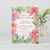 Tropical Pink Floral Greenery Gold Bridal Shower Kaart (Staand voorkant)
