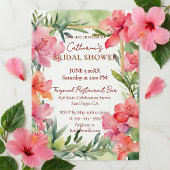 Tropical Pink Floral Greenery Gold Bridal Shower Kaart