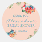 Tropical Pink Flower Beach Vrijgezellenfeest Dank Ronde Sticker (Voorkant)