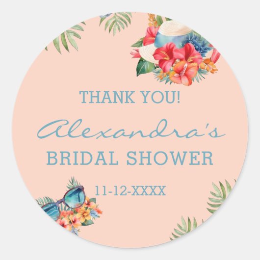 Tropical Pink Flower Beach Vrijgezellenfeest Dank  Ronde Sticker (Voorkant)