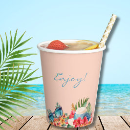 Tropical Pink Flowers Beach Vrijgezellenfeest Papieren Bekers