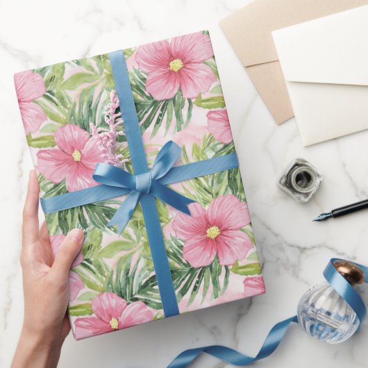 Tropical Pink Flowers Vrijgezellenfeest Cadeaupapier (Geschenken)