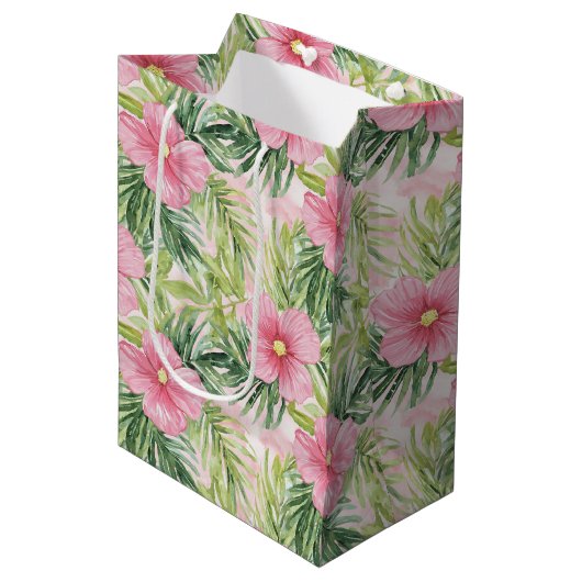 Tropical Pink Flowers Vrijgezellenfeest Medium Cadeauzakje (Voorkant Gekanteld)