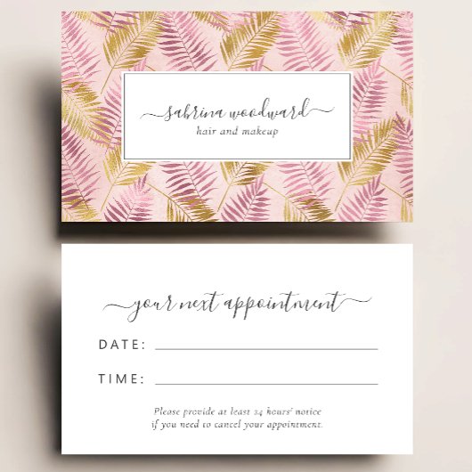 Tropical Pink Gold Blush Foliage Appointment Visitekaartje