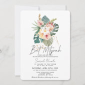 Tropical Pink Hibiscus Botanical Bat Mitzvah Kaart (Voorkant)