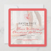 Tropical Pink Hibiscus Double Sided Photo Wedding Save The Date (Voorkant)