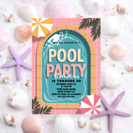 Tropical Pink Palm Springs Pool Party Birthday Kaart