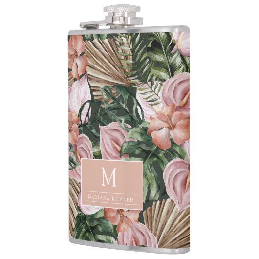 Tropical Pink Peache bloemblaadjes oerwoud Heupfles (Links)