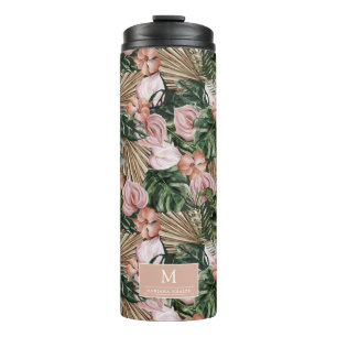Tropical Pink Peache bloemblaadjes oerwoud Thermosbeker