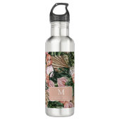 Tropical Pink Peache bloemblaadjes oerwoud Waterfles (Voorkant)