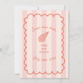 Tropical Pink Stripe Seashell Save The Date (Voorkant)