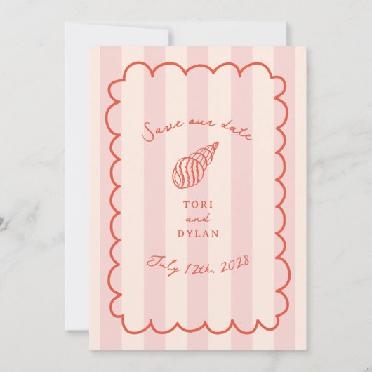 Tropical Pink Stripe Seashell Save The Date (Voorkant)