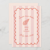 Tropical Pink Stripe Seashell Save The Date (Voorkant / Achterkant)