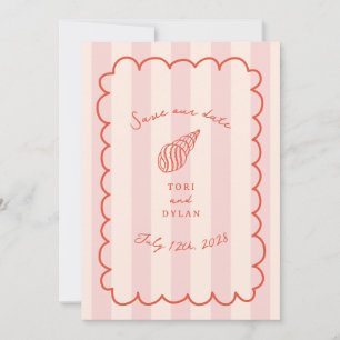 Tropical Pink Stripe Seashell Save The Date