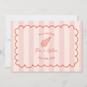 Tropical Pink Stripe Seashell Sla de datumfoto op Save The Date (Voorkant)