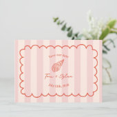 Tropical Pink Stripe Seashell Sla de datumfoto op Save The Date (Staand voorkant)