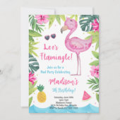 Tropical Pink Waterverf Flamingo Verjaardagsuitnod Kaart (Voorkant)