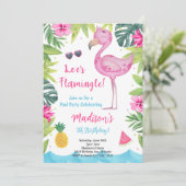 Tropical Pink Waterverf Flamingo Verjaardagsuitnod Kaart (Staand voorkant)