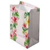 Tropical Pink Yellow Hibiscus Flowers Birthday Medium Cadeauzakje (Voorkant Gekanteld)