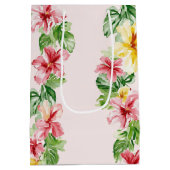Tropical Pink Yellow Hibiscus Flowers Birthday Medium Cadeauzakje (Achterkant)