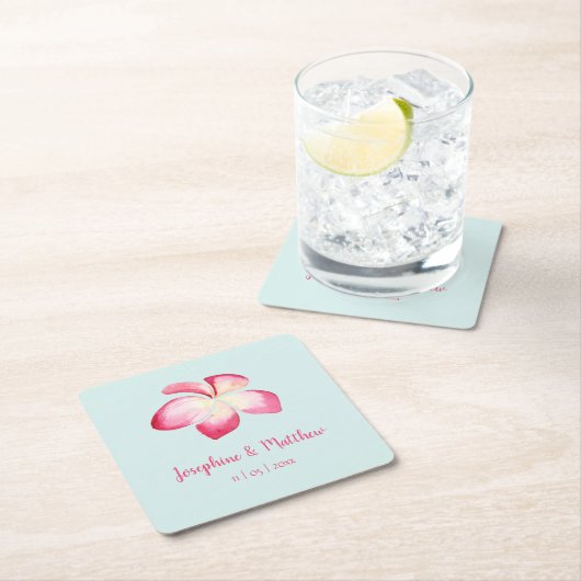 Tropical Plumeria Roze Waterverf Bruiloft Kartonnen Onderzetters (Insitu)