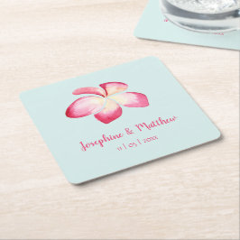 Tropical Plumeria Roze Waterverf Bruiloft Kartonnen Onderzetters