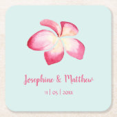 Tropical Plumeria Roze Waterverf Bruiloft Kartonnen Onderzetters (Voorkant)