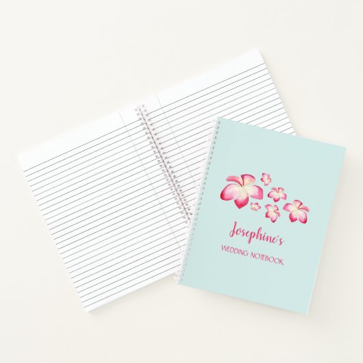 Tropical Plumeria Roze Waterverf Bruiloft Notitieboek (Binnen)