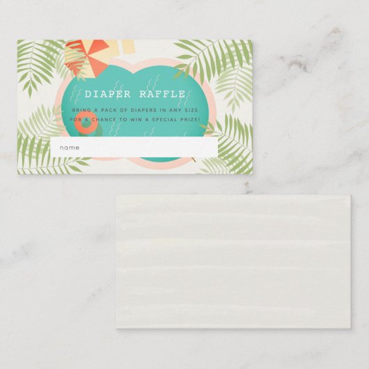 Tropical Pool Baby shower Luier Raffle Ticket Informatiekaartje (Voorkant / Achterkant)