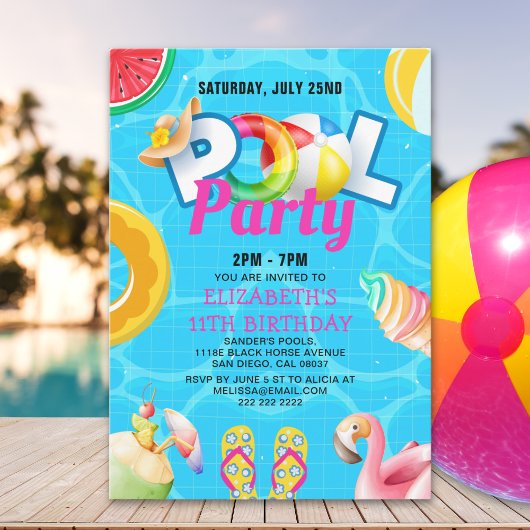 Tropical Pool Bash for Girl – Summer Birthday Girl Kaart