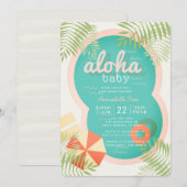 Tropical Pool Beige Aloha Baby shower Uitnodiging (Voorkant / Achterkant)