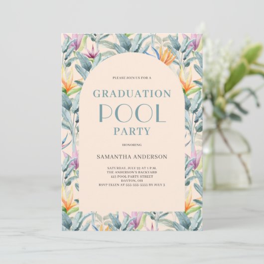 Tropical Pool Party Afstuderen Kaart (Staand voorkant)
