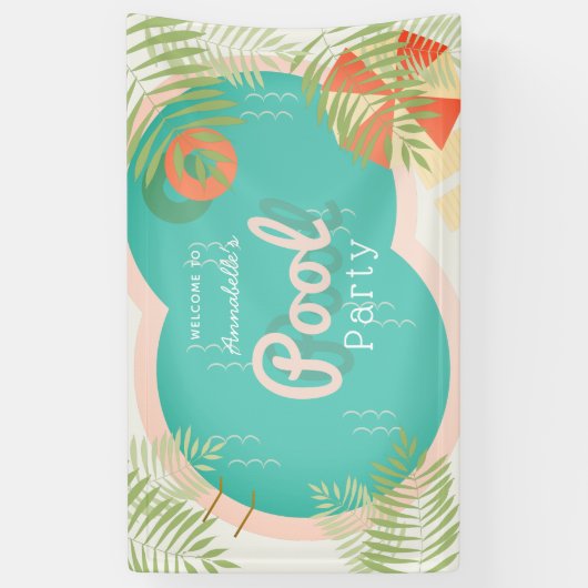 Tropical Pool Party Baby shower of Verjaardag Spandoek (Verticaal)