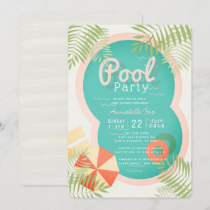Tropical Pool Party Beige Baby shower Uitnodiging