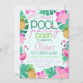 Tropical Pool Party Birthday Party Invitation Kaart (Voorkant)