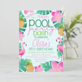 Tropical Pool Party Birthday Party Invitation Kaart (Staand voorkant)