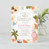 Tropical Pool Party Pink Flamingo Quinceañera  Kaart (Staand voorkant)