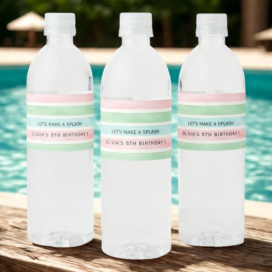 Tropical Pool Party | Roze groen blauw Waterfles Etiket