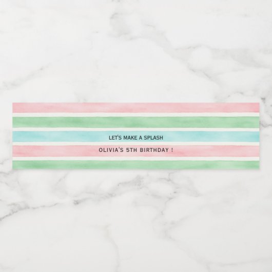 Tropical Pool Party | Roze groen blauw Waterfles Etiket (Enkel label)