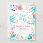 Tropical Pool Party Verjaardag uitnodiging (Voorkant)