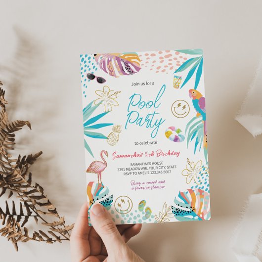 Tropical Pool Party Verjaardag uitnodiging