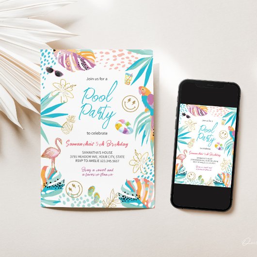 Tropical Pool Party Verjaardag uitnodiging