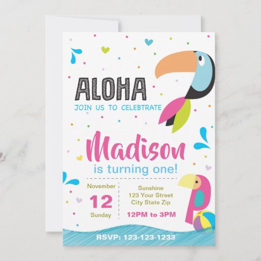 Tropical Pool Party Verjaardag uitnodiging (Voorkant)