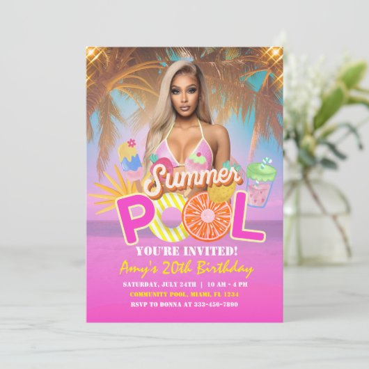 Tropical Pool Party Verjaardag Uitnodiging Flyer (Staand voorkant)